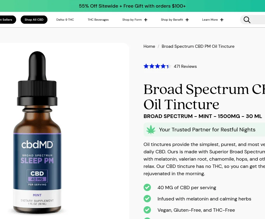 cbdMD Broad Spectrum CBD PM Oil Tincture image 2