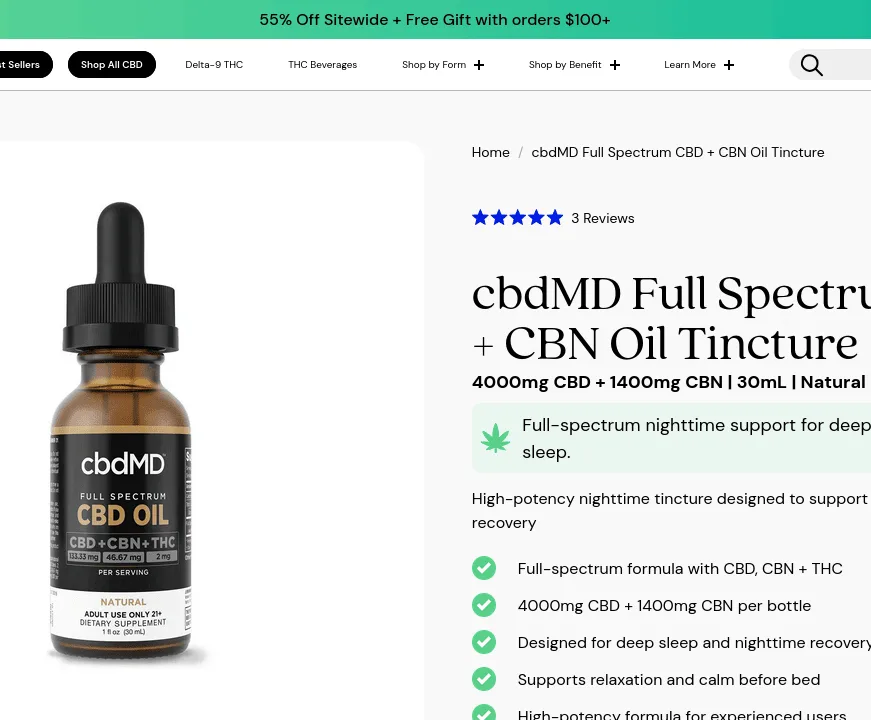 cbdMD Full Spectrum CBD + CBN Oil Tincture image 2