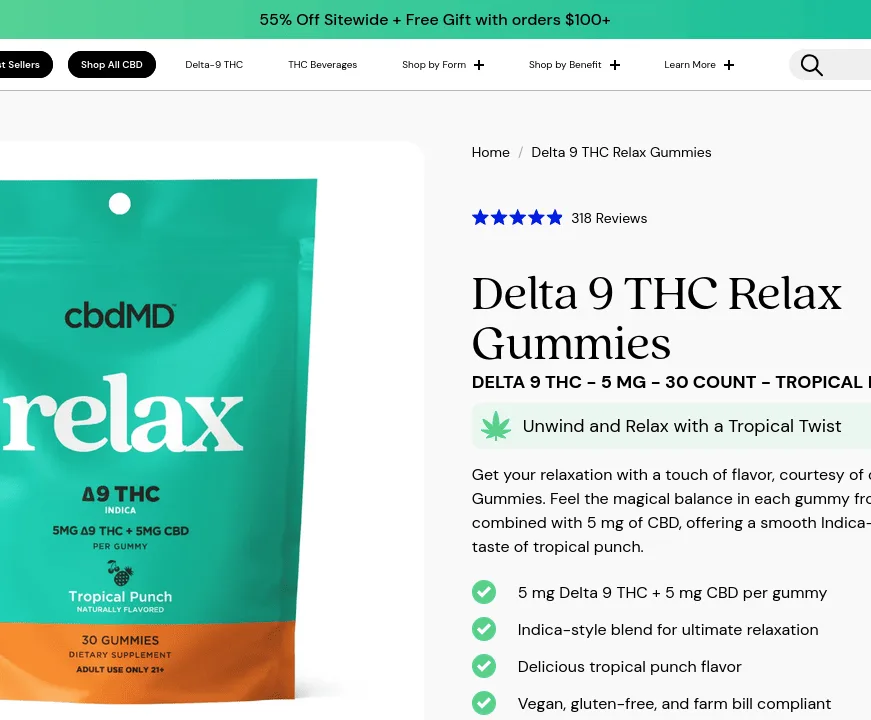 cbdMD Delta 9 THC Relax Gummies image 2