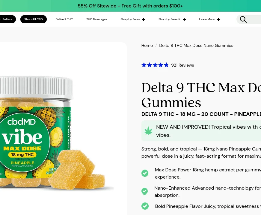 cbdMD Delta 9 THC Max Dose Nano Gummies image 2