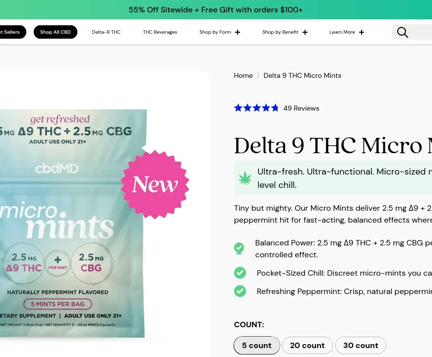 cbdMD Delta 9 THC Micro Mints image 2