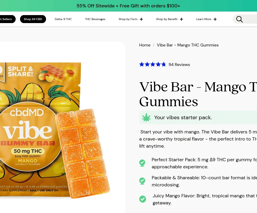 cbdMD Vibe Bar - Mango THC Gummies image 2