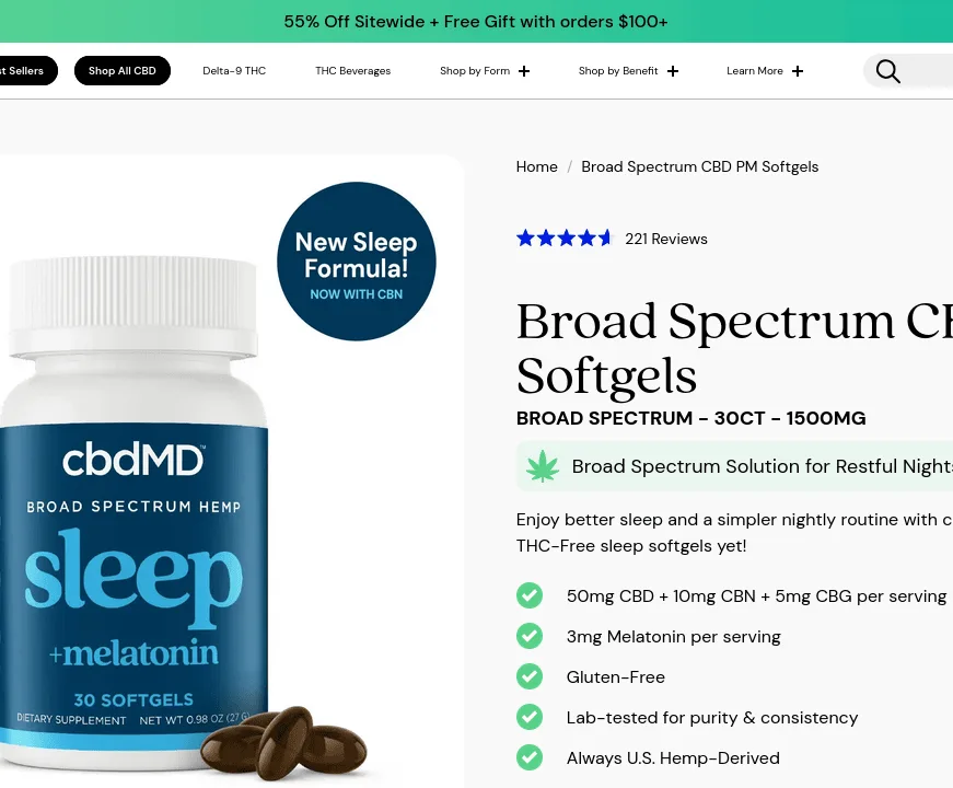 cbdMD CBD PM Broad Spectrum CBD Sleep Softgels image 2