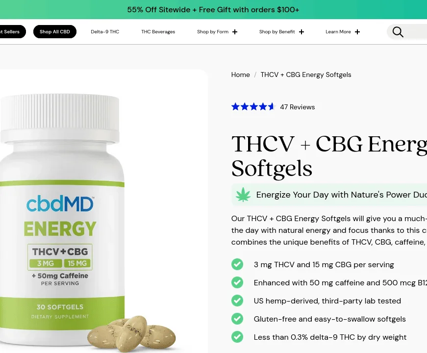 cbdMD THCV + CBG Energy Softgels image 2