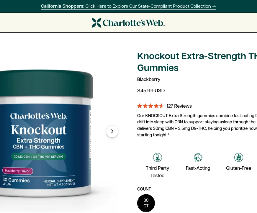 Charlotte’s Web Knockout Extra-Strength THC Gummies