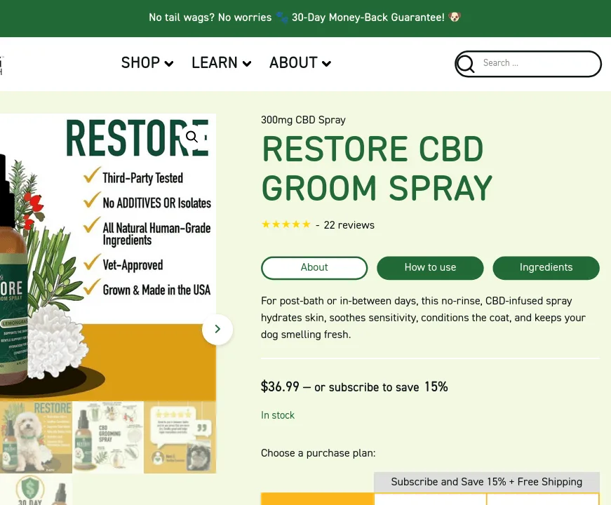 Dog Health Restore CBD Groom Spray image 4