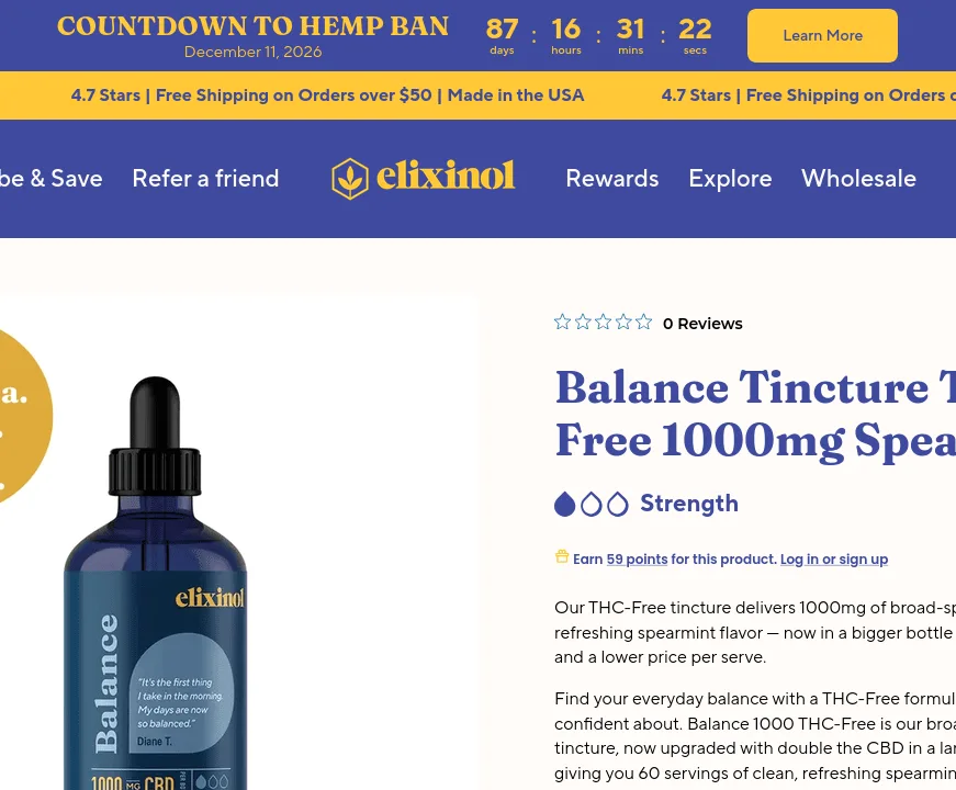 Elixinol Balance Tincture THC Free image 3