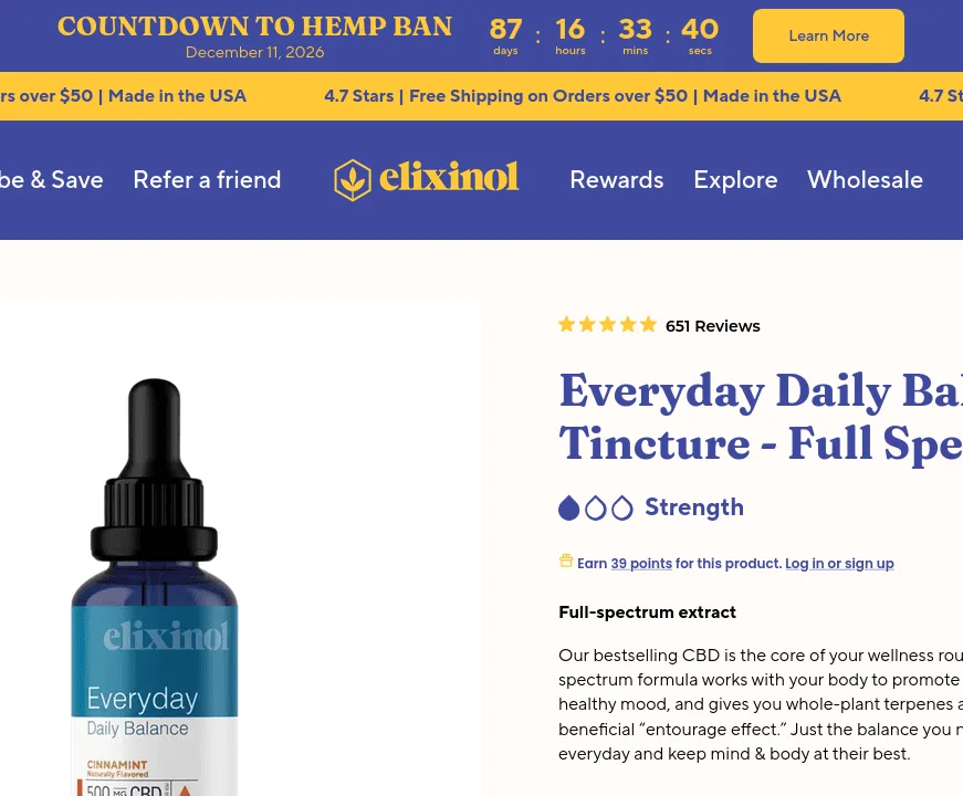 Elixinol Everyday Daily Balance Tincture - Full Spectrum image 4