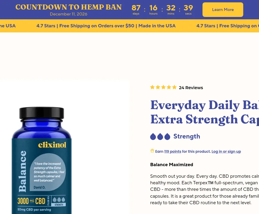 Elixinol Everyday Daily Balance Extra Strength Capsules image 3
