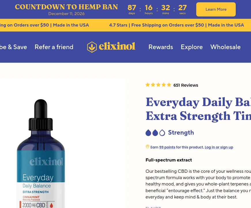 Elixinol Everyday Daily Balance Extra Strength Tincture image 4
