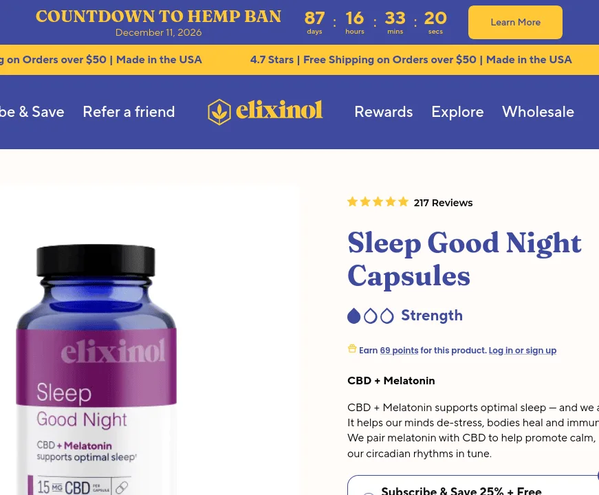 Elixinol Sleep Good Night Capsules image 3
