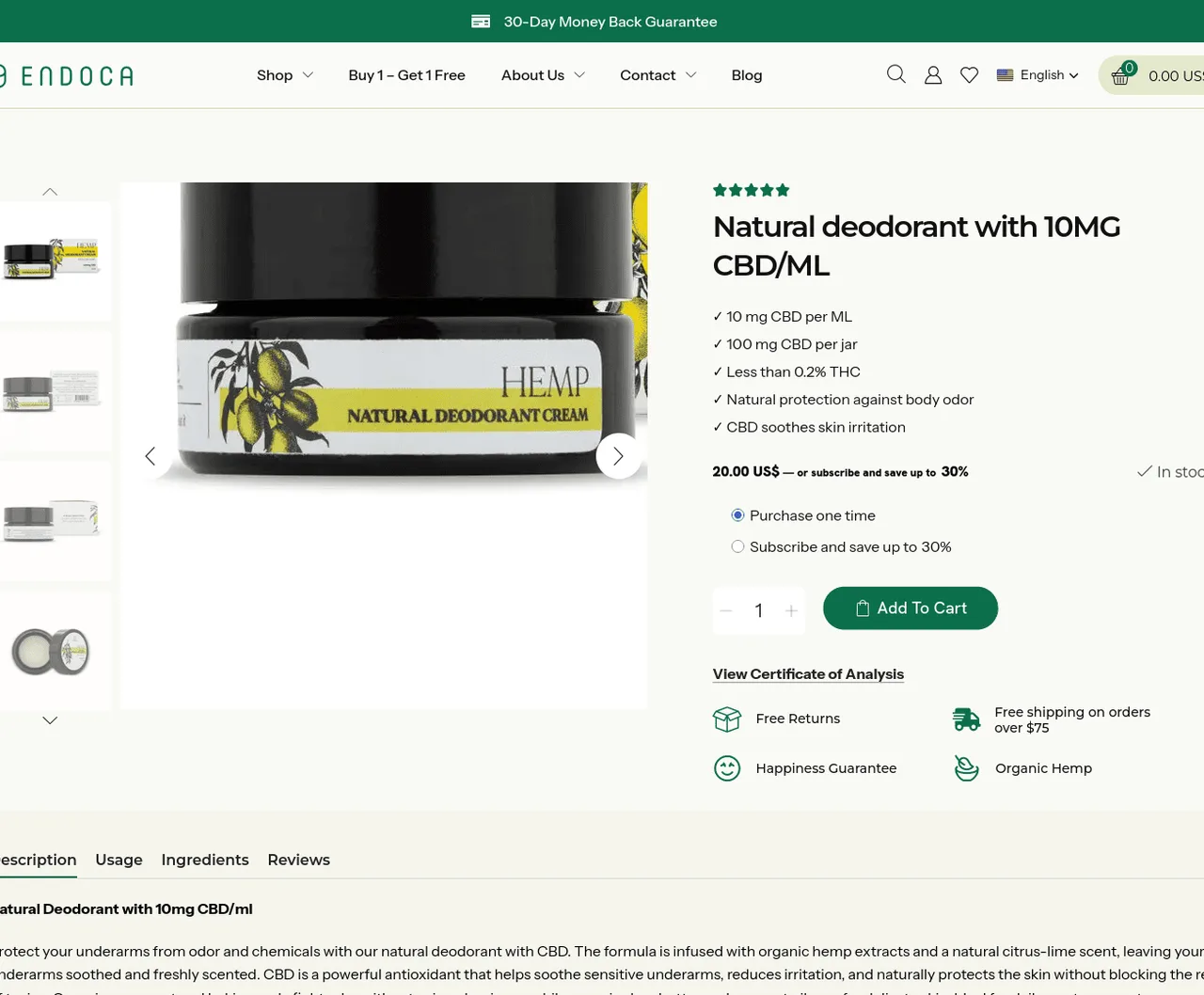 Endoca Natural CBD Deodorant image 4