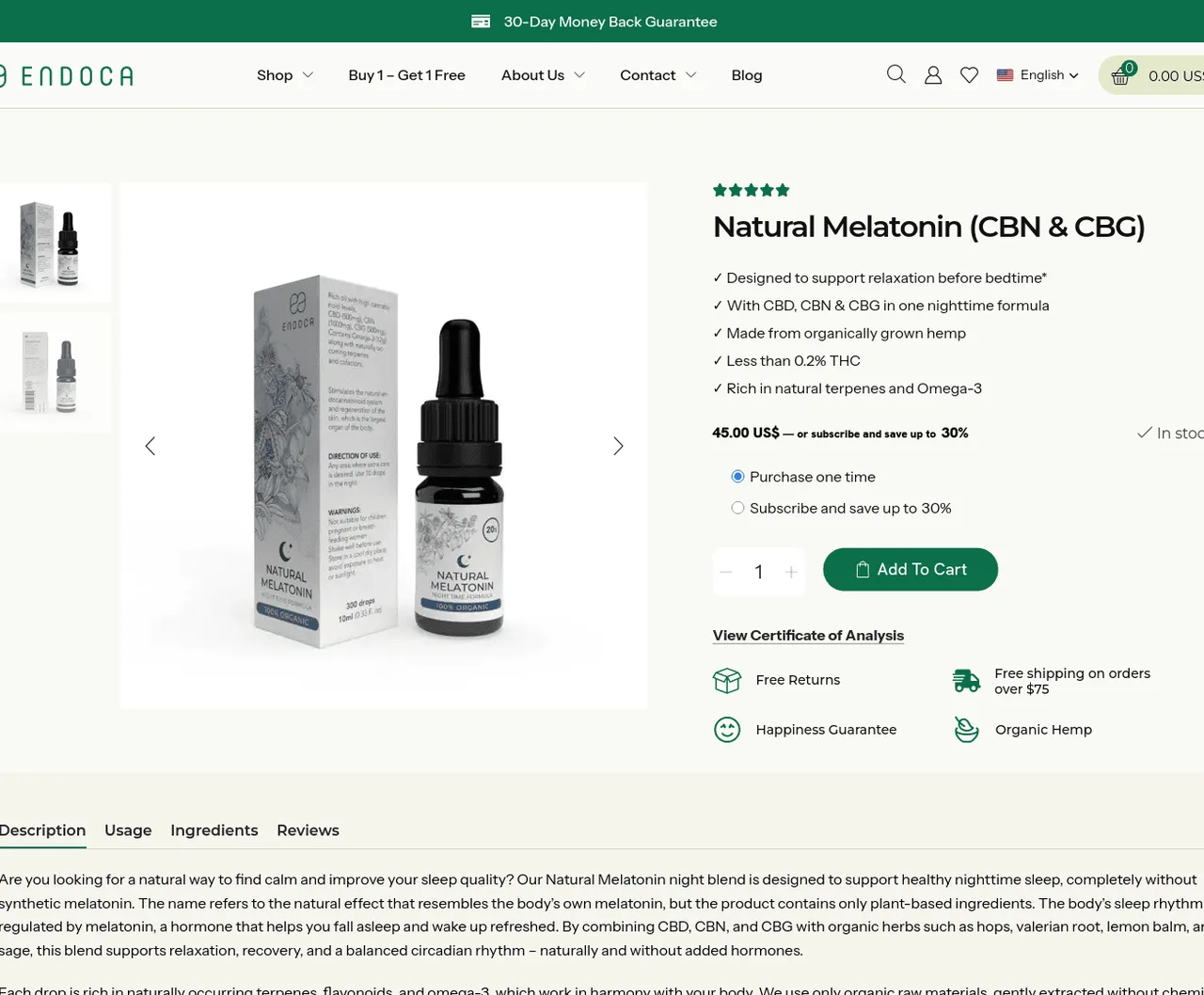 Endoca Natural Melatonin (CBN & CBG) image 3