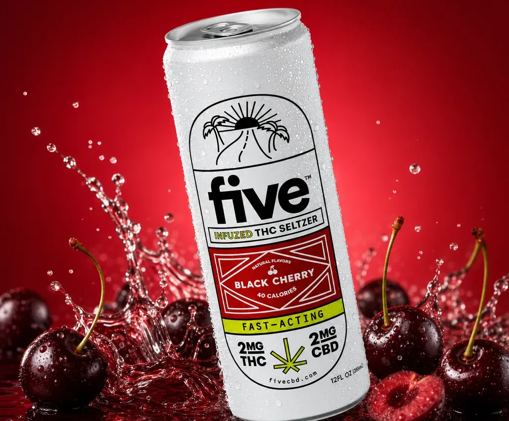 five CBD Black Cherry Seltzers