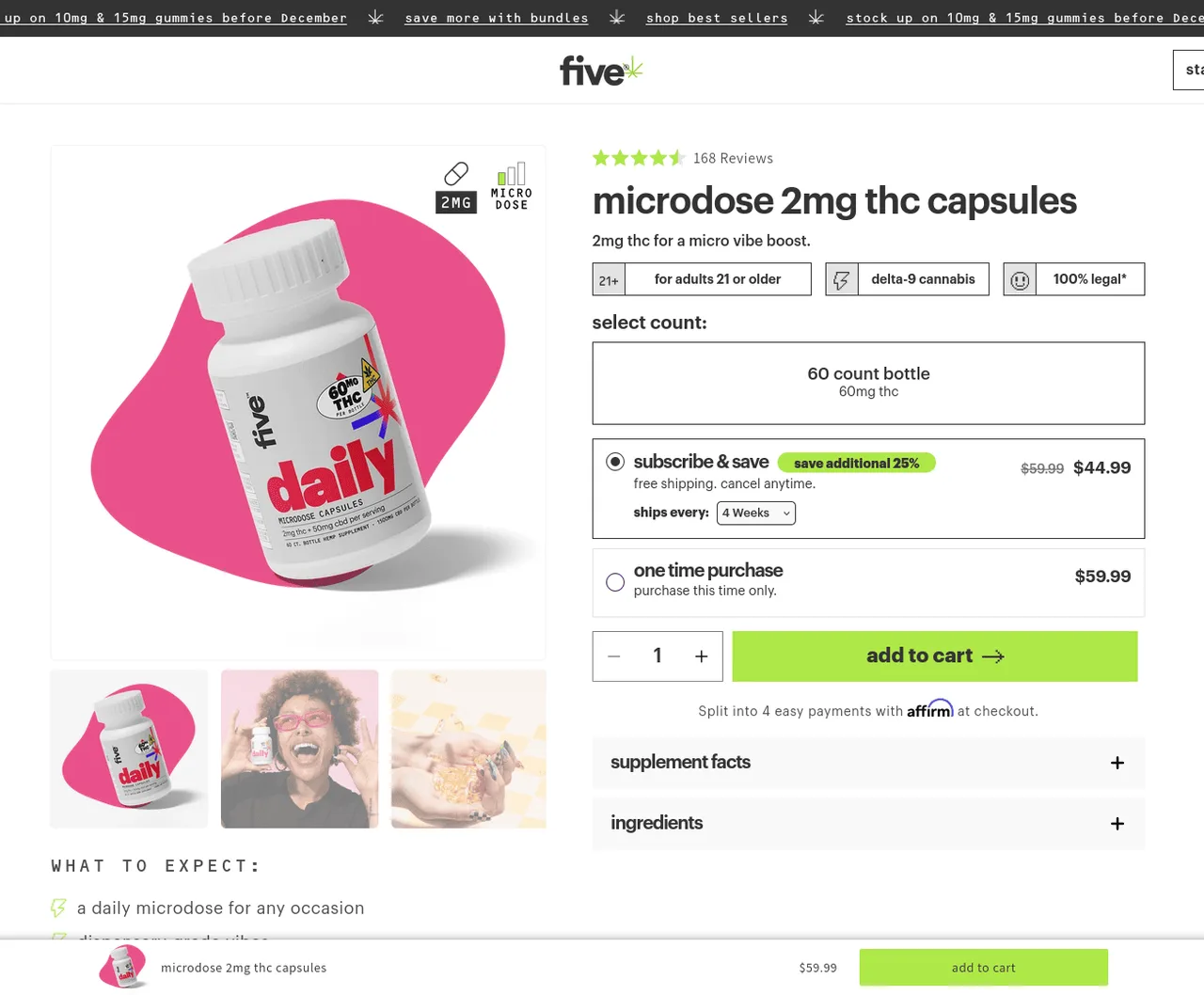 five CBD Daily Microdose THC + CBD Capsules image 4