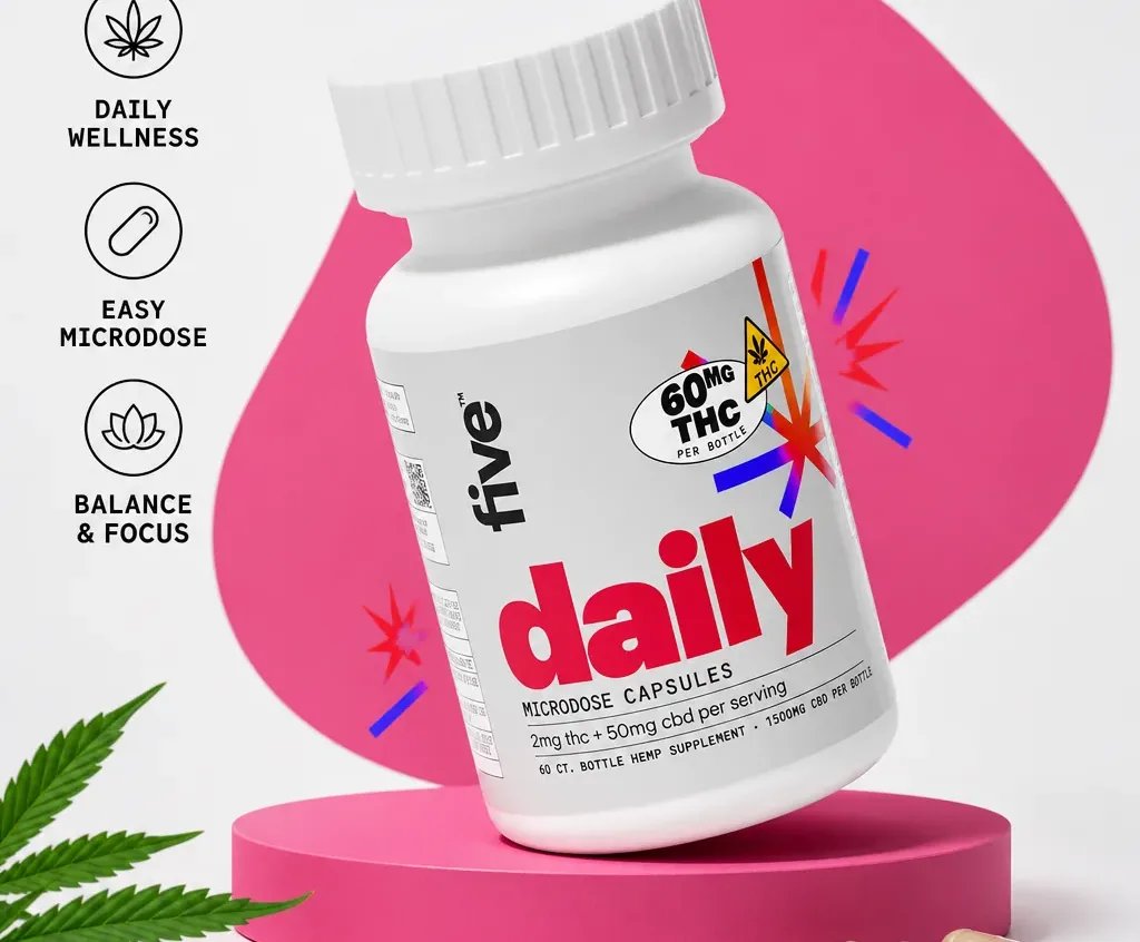 five CBD Daily Microdose THC + CBD Capsules