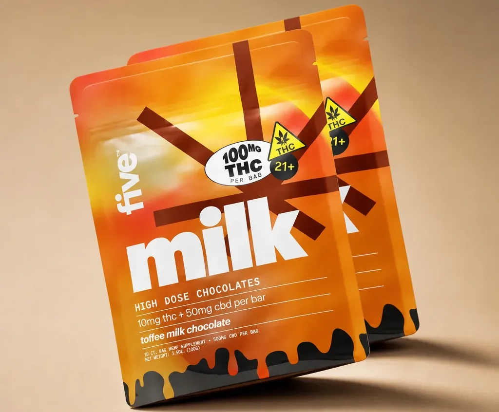 five CBD Toffee Milk Chocolates