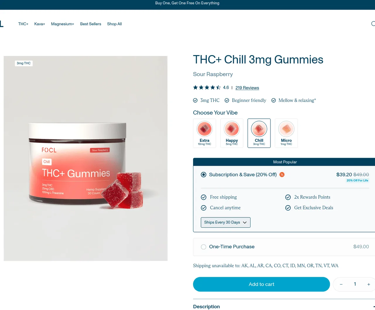 FOCL Chill Gummies Sour Raspberry