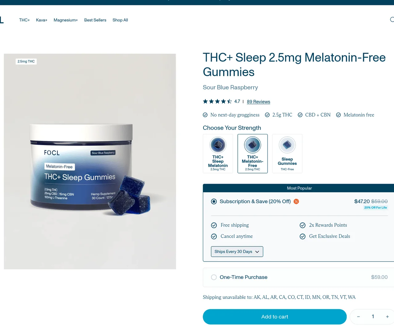 FOCL THC+ Sleep Melatonin-Free Gummies