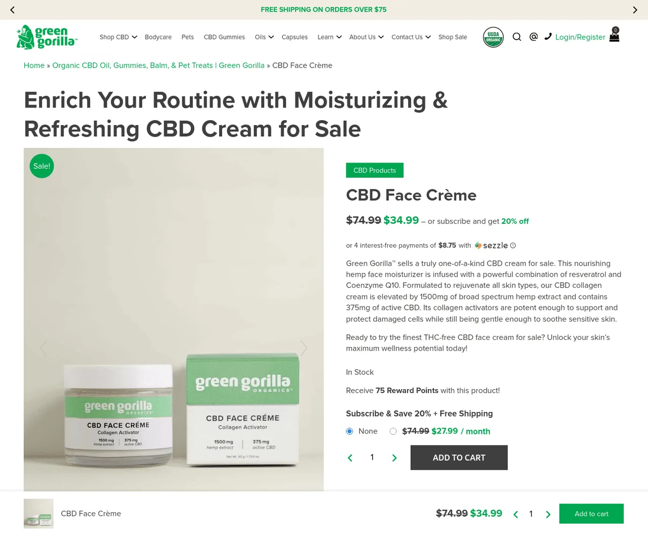 Green Gorilla CBD Face Crème image 2