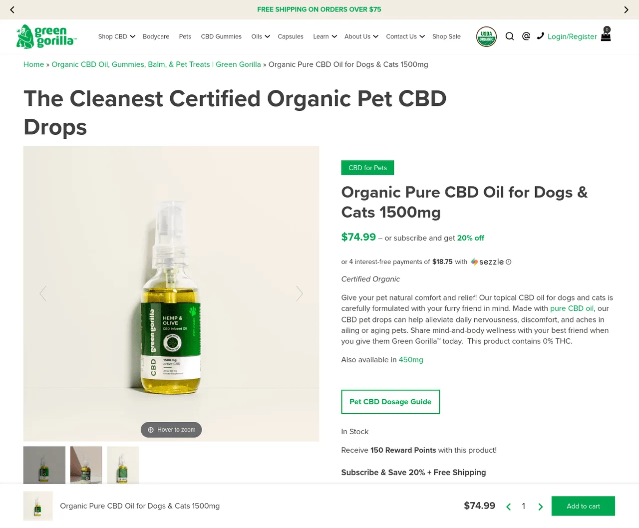 Green Gorilla Organic Pure CBD Oil for Dogs & Cats image 2