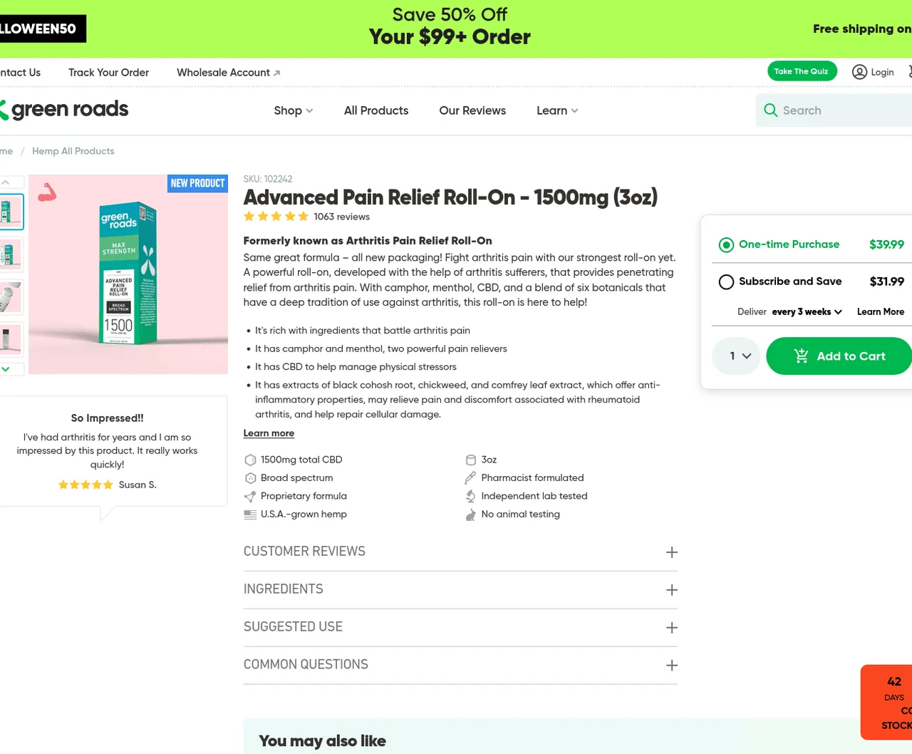 Green Roads Advanced Pain Relief Roll-On image 2