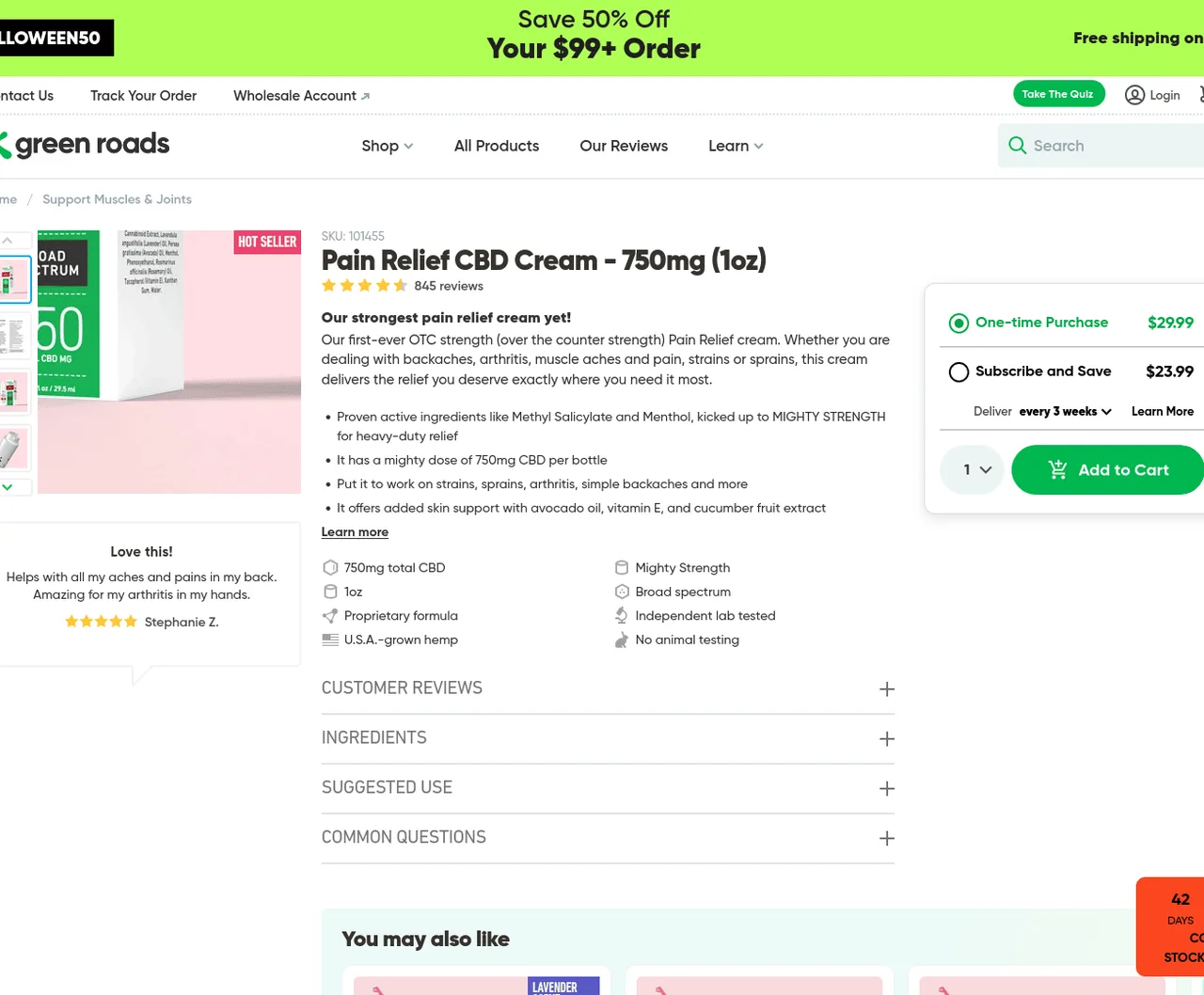 Green Roads Pain Relief CBD Cream image 2
