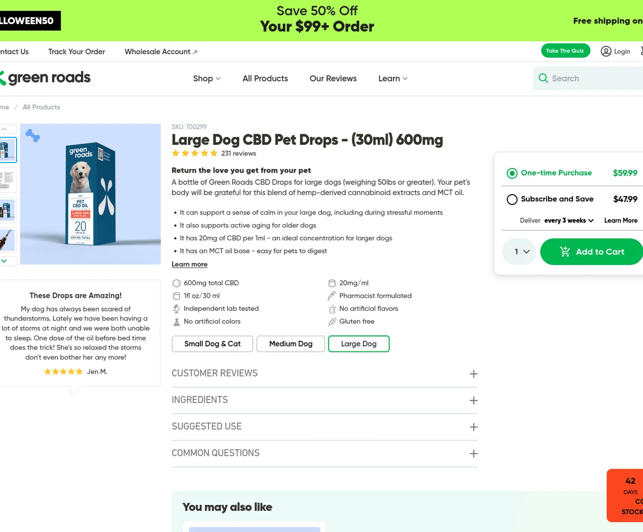 Green Roads Large Dog CBD Pet Drops image 2