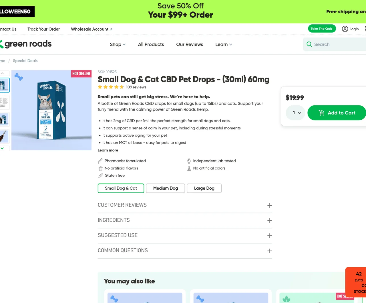 Green Roads Small Dog & Cat CBD Pet Drops image 2