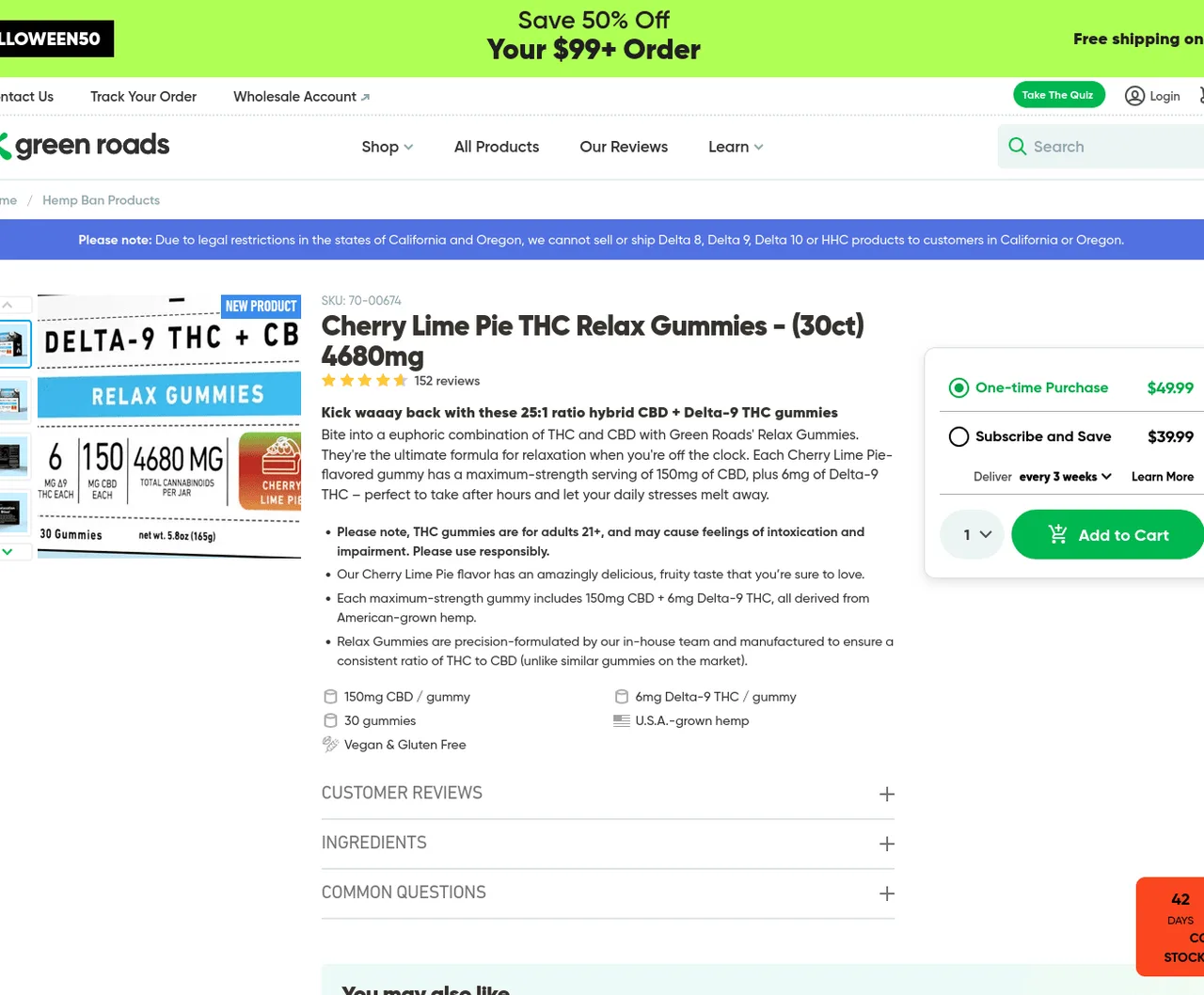 Green Roads Cherry Lime Pie THC Relax Gummies image 2