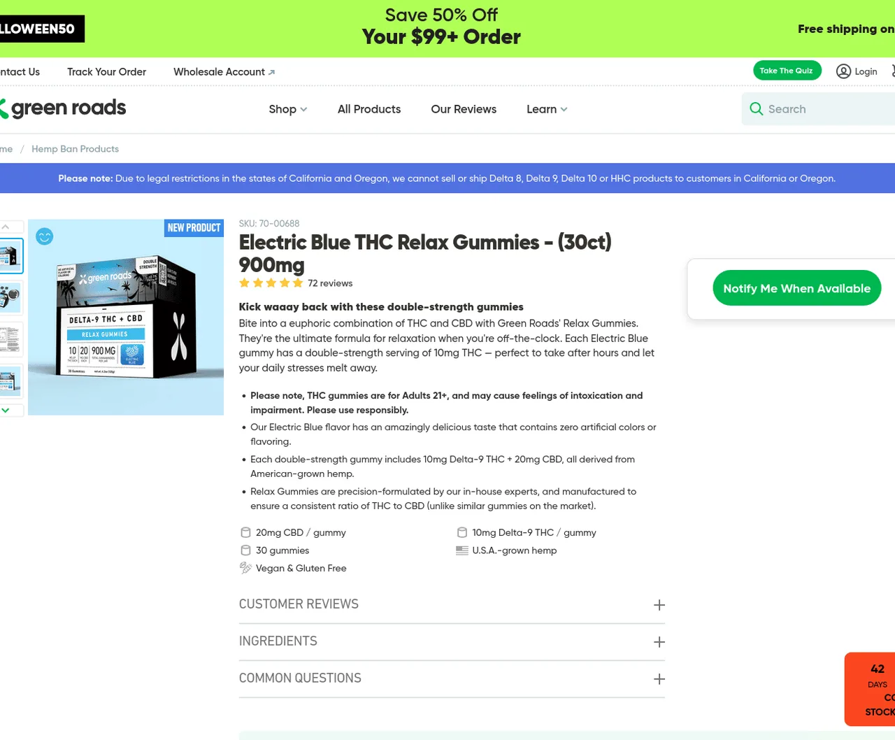 Green Roads Electric Blue THC Relax Gummies image 2