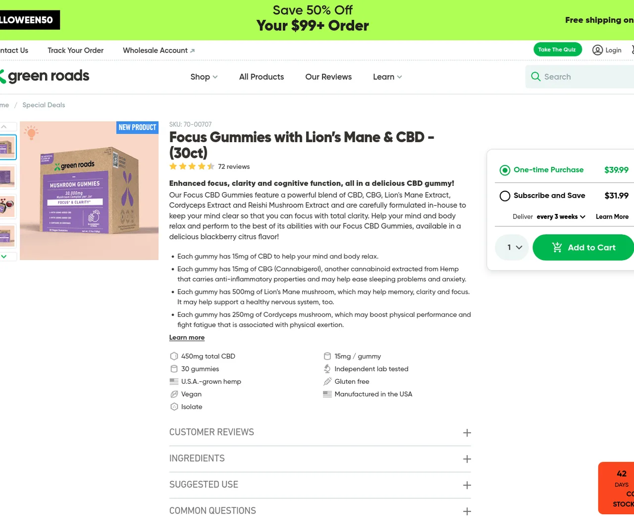 Green Roads Focus Gummies with Lion’s Mane & CBD image 2