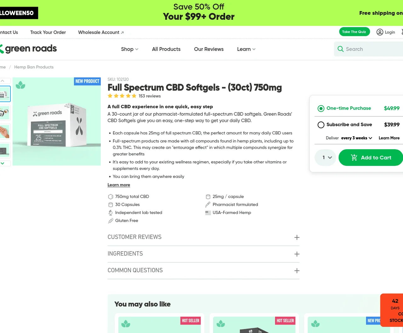 Green Roads Full Spectrum CBD Softgels image 2