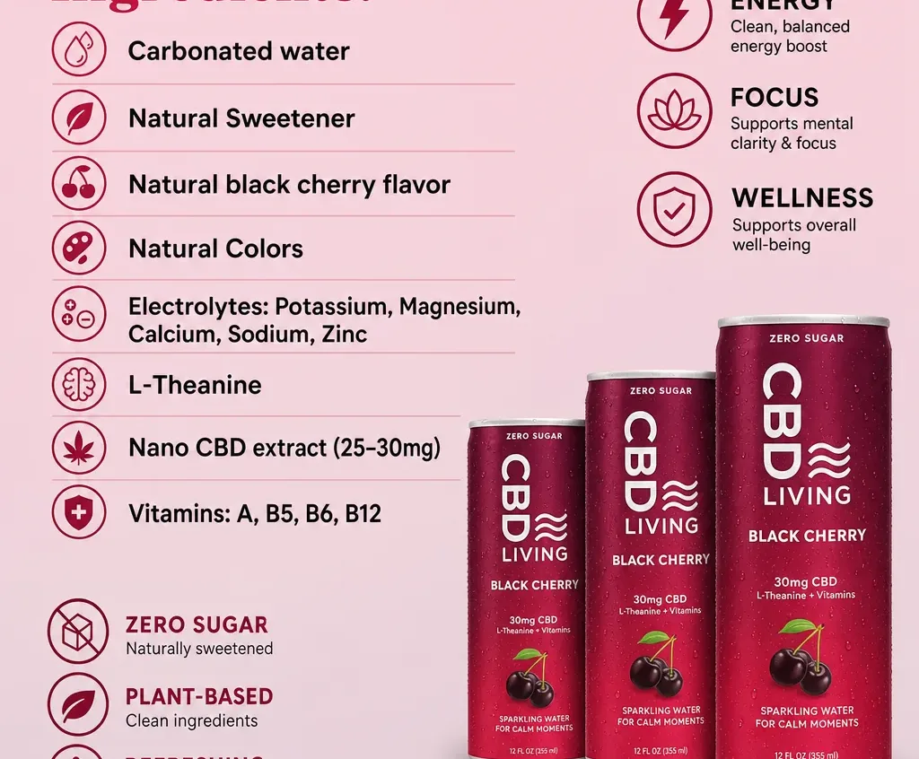 Living Black Cherry CBD Sparkling Water image 2