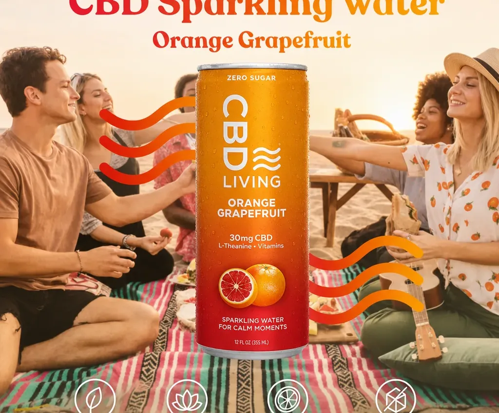 Living CBD Sparkling Water Orange Grapefruit 12-Pack