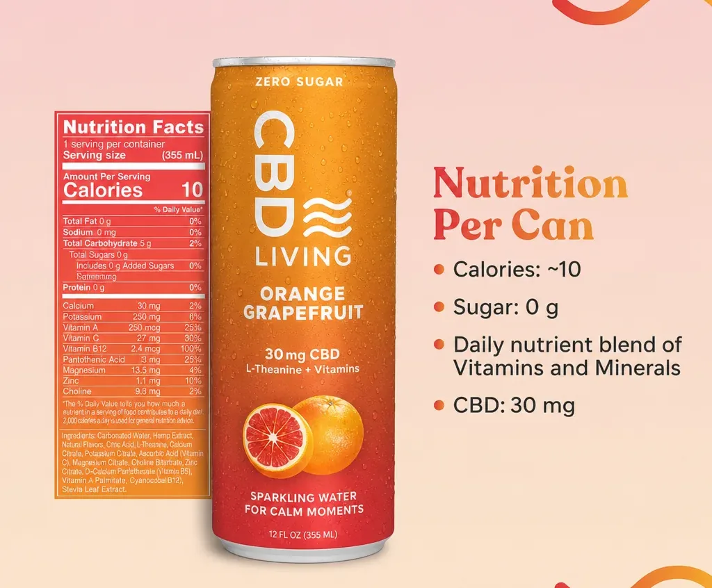 Living CBD Sparkling Water Orange Grapefruit 12-Pack image 3