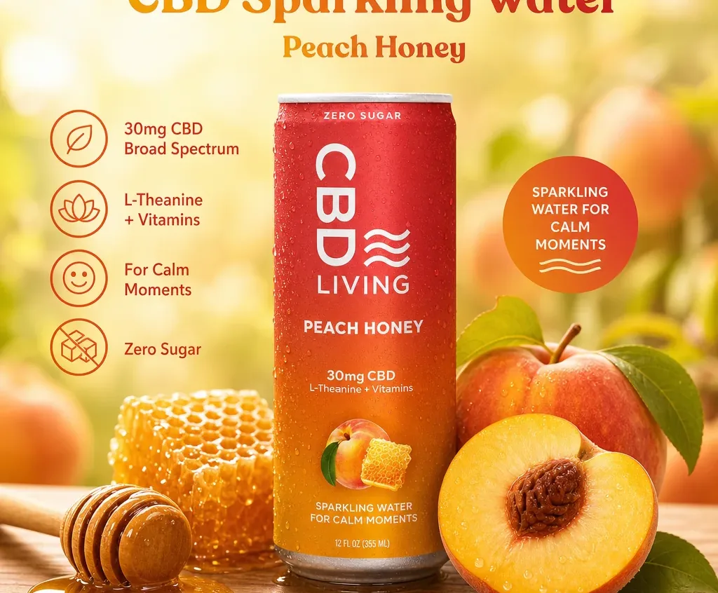 Living CBD Sparkling Water Peach Honey 12-Pack