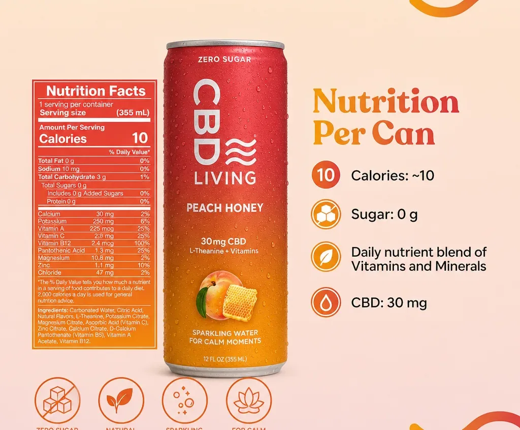 Living CBD Sparkling Water Peach Honey 12-Pack image 3