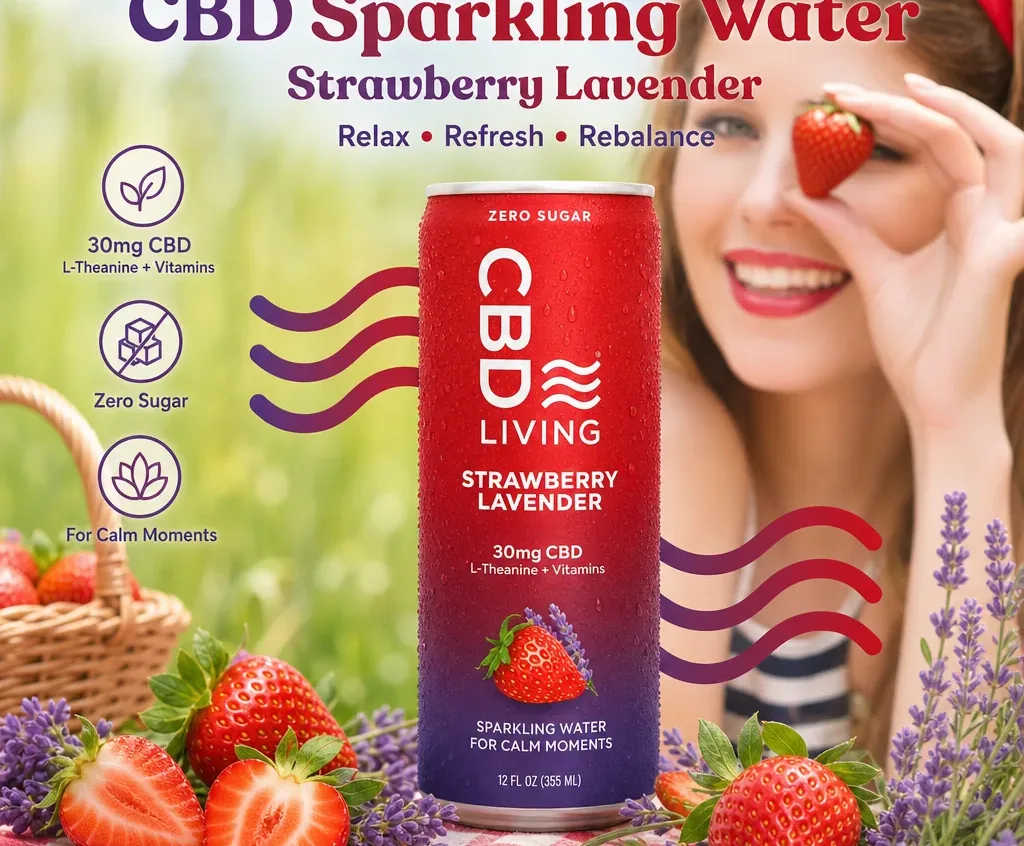 Living CBD Sparkling Water Strawberry Lavender 12-Pack