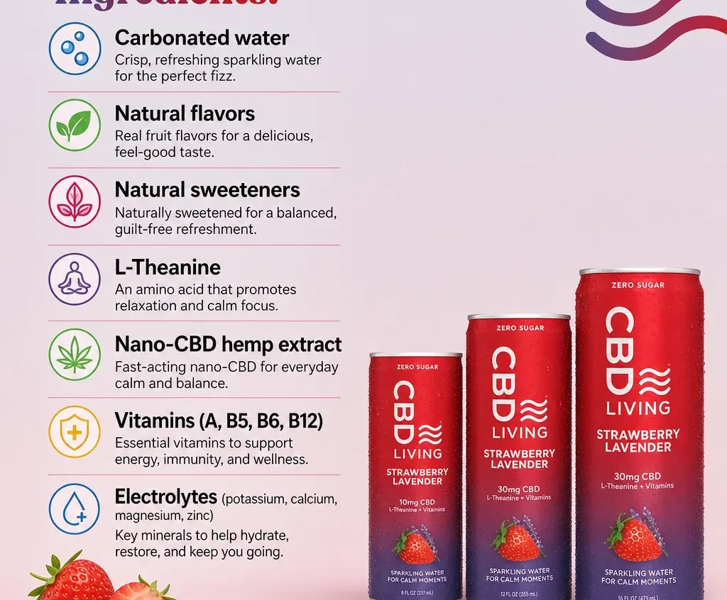 Living CBD Sparkling Water Strawberry Lavender 12-Pack image 2