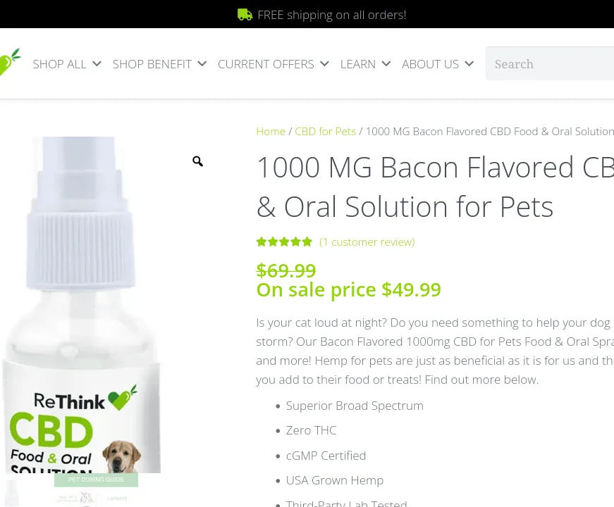 ReThink Bacon Flavored CBD Food & Oral Solution for Pets image 3