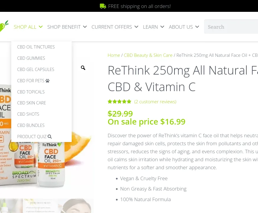 ReThink All Natural Face Oil + CBD & Vitamin C image 2