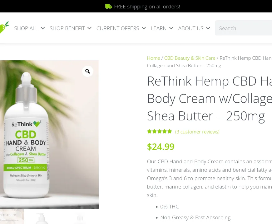 ReThink Hemp CBD Hand & Body Cream w/Collagen and Shea Butter image 3