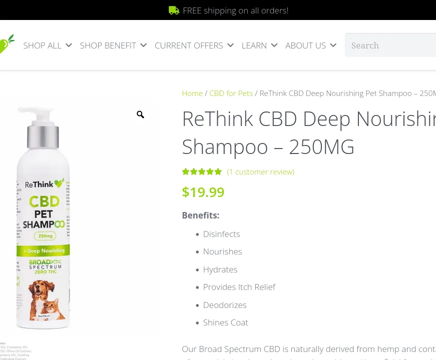 ReThink CBD Deep Nourishing Pet Shampoo image 2