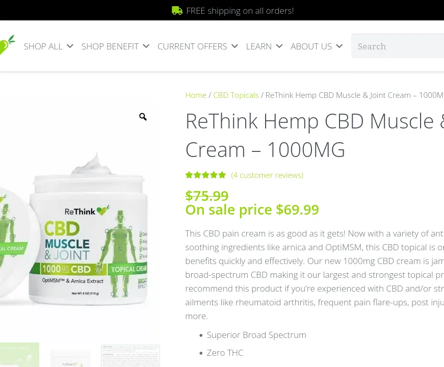 ReThink Hemp CBD Muscle & Joint Cream image 3