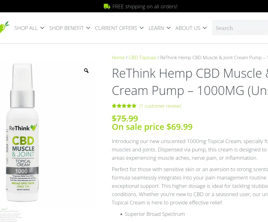 ReThink CBD Muscle & Joint Cream Pump image 2