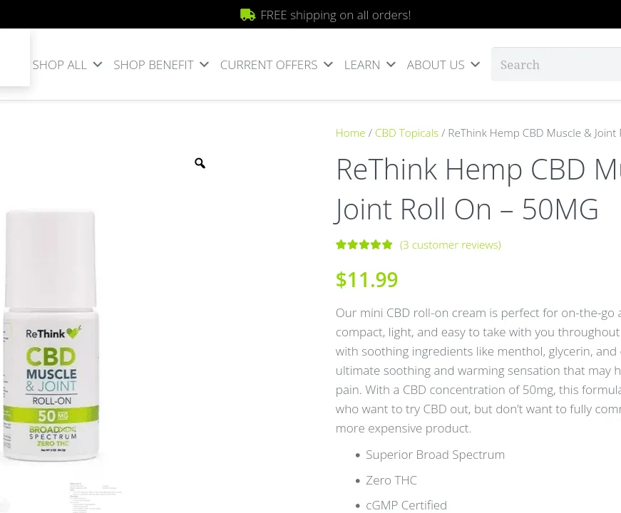 ReThink Hemp CBD Muscle & Joint Roll On image 3