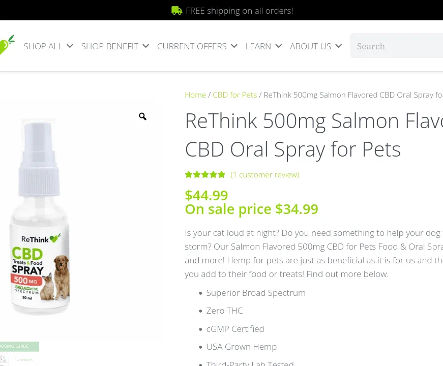 ReThink Salmon Flavored CBD Oral Spray for Pets image 2