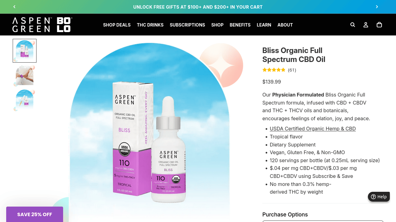 Bliss Organic Full Spectrum CBD Oil thumbnail