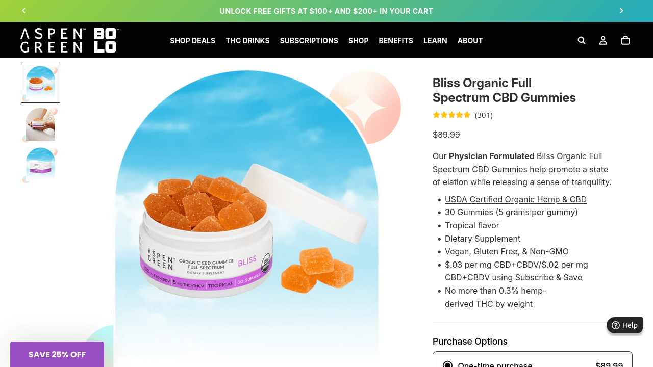 Bliss Organic Full Spectrum CBD Gummies thumbnail